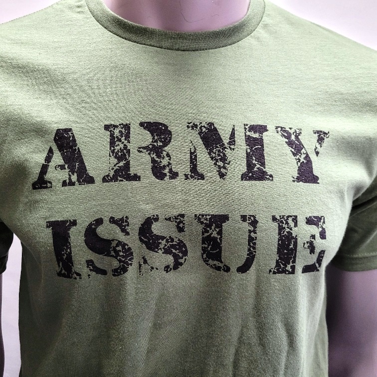 ARMY ISSUE Company on army green T shirt Medium