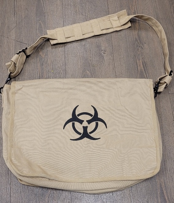 Canvas Messenger Bag Tan with Bio Hazard Logo