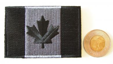 Canada Flag Patch, Black & Silver Medium