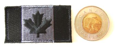 Canada Flag Patch, Black and Silver Small