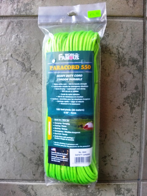 Paracord 550 - 100 feet Safety green