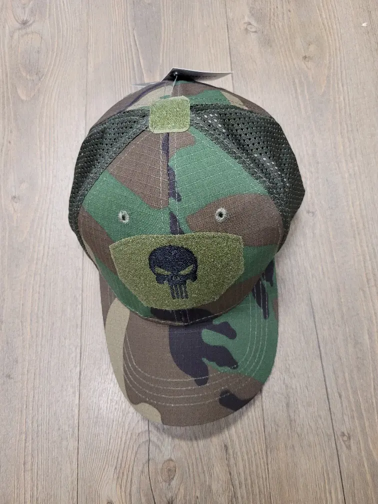 Ball Cap with Velcro Punisher logo Woodland