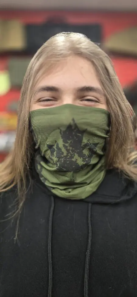 Canada Flag Neck Gaiter Distressed Black on Green